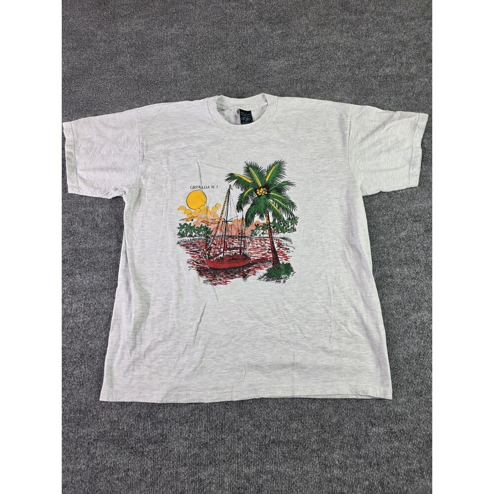 Vintage Grenada Shirt Sz XL Palm Tree Beach Sail Ship Wisconsin